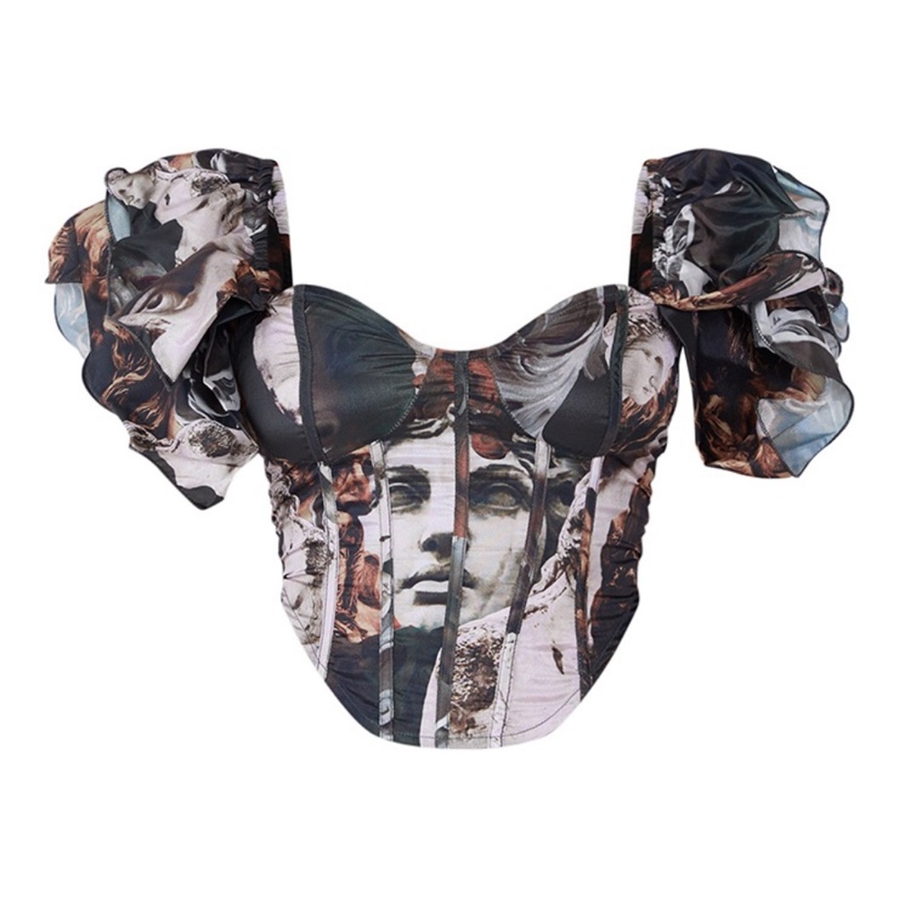 Brown Renaissance Satin Woven Curved Hem Corset